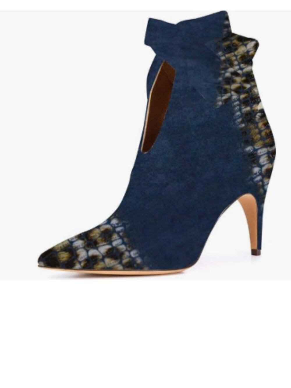 XYD Dark Blue Pointed Toe Ankle Booties Dress High Heels Bow Pull-on Boots